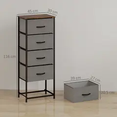 HOMCOM Fabric Chest of Drawers, Industrial Bedroom Dresser with 5 Fabric Drawers, Steel Frame and Wooden Top for Nursery, Living Room, Hallway, Rustic Brown and Grey - 3