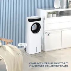 HOMCOM Evaporative Air Cooler, 6.5L 4-in-1 Bladeless Portable Cooler, Fan, Humidifier, Air Clean Anion with Oscillation, 6 Speeds, 24H Timer, Sleep Mode, 2 Ice Packs, Wheels, Remote, for Home Office - 3