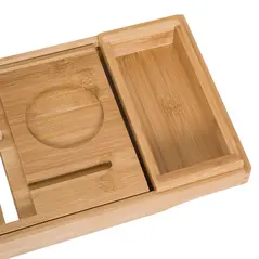 HOMCOM Extendable Bamboo Bathtub Shelf Rack Bath Caddy Tray Bathroom Storage, Set of 2 - 7