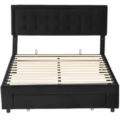 HOMCOM Double Ottoman Bed Frame, with Front Drawer - Black - 1