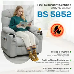 HOMCOM Electric Massage Recliner Armchair with Vibration, Heat, Whisper-Quiet Motor, Memory Function, Fleece Power Reclining Chair with Spring Pack, USB Port, Footrest, Side Pocket, Cup Holders, Grey - 9