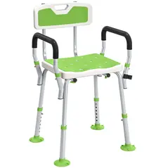 HOMCOM EVA Padded Shower Chair for the Elderly and Disabled, Height Adjustable Shower Stool with Back and Arms, 4 Suction Foot Pads, Green - 1