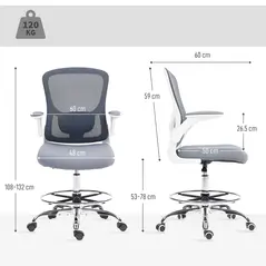 HOMCOM Draughtsman Chair, with Adjustable Lumbar - Charcoal Grey - 3