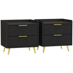 HOMCOM Elegant Two-Drawer Bedside Table Set of 2 - Black - 1