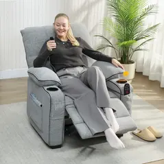 HOMCOM Electric Massage Recliner Armchair with Vibration, Heat, Whisper-Quiet Motor, Memory Function, Velvet Power Reclining Chair with Spring Pack, USB Port, Footrest, Side Pocket, Cup Holders, Grey - 2