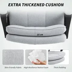 HOMCOM Double Padded Linen-Look Office Chair - Light Grey - 5