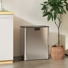 HOMCOM Dual Kitchen Bin with Soft-Close Butterfly Lid, 2 x 28L Stainless Steel Pedal Bin with Removable Inner Buckets, Fingerprint-Proof for Recycling and Waste, Silver Tone - 9