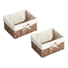 HOMCOM Entryway Coat Rack Wall Mounted Shelf w/ 2 Corn Husk Baskets and Hooks, Brown - 9