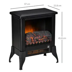 HOMCOM Electric Fireplace Stove, Free Standing Fireplace Heater with Realistic Flame Effect, Dual Power Settings (1800-2000W), Adjustable Temperature and Overheat Protection, Black - 3