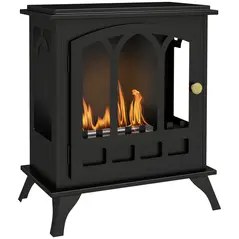 HOMCOM Ethanol Fireplace Stove, Freestanding Bioethanol Fire, Indoor Ethanol Burner with 0.9 Litres Volume, Burns for Up to 3.3 Hours, 21 Inch, Black - 1