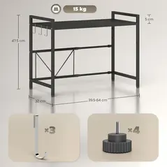 HOMCOM Expandable Microwave Oven Rack with 3 Hooks - Black - 3