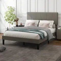 HOMCOM Double Bed Frame, with Velvet-Feel Headboard - Grey - 2