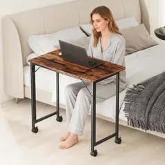 HOMCOM Folding Small Desk on Wheels - Rustic Brown - 8