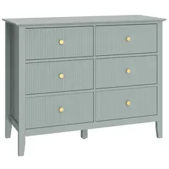 HOMCOM Fluted Dresser, 6 Drawer Chest of Drawers for Bedroom, Living Room, Hallway, Closet, Green - 1