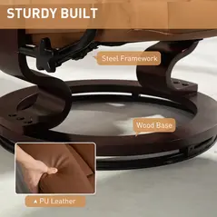 HOMCOM Faux Leather Reclining Chair and Footstool - Brown - 5