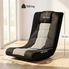 HOMCOM Floor Chair, Folding Floor Sofa with Adjustable Backrest, Wide Seat, Swivel Base, Black - 3