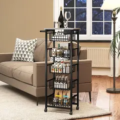 HOMCOM Five Basket Mobile Kitchen Island, with Brakes - Grey/Black - 6