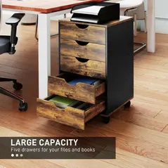 HOMCOM Five-Drawer Filing Cabinet - Rustic Brown - 4