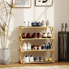HOMCOM Four-Tier Folding Bamboo Shoe Rack - Natural Finish - 2