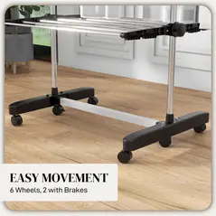 HOMCOM Four-Shelf Collapsing Clothes Horse, With Side Arms and Wheels - Black - 7