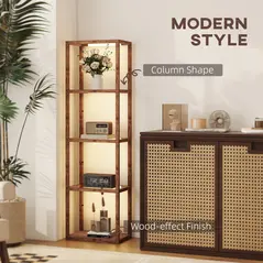 HOMCOM Four-Shelf Floor Lamp - Rustic Brown - 8