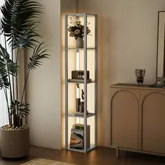 HOMCOM Floor Lamp with Shelves and 3 Brightness Levels - Oak - 2