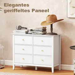 HOMCOM Fluted Dresser, 6 Drawer Chest of Drawers for Bedroom, Living Room, Hallway, Closet, White - 7