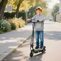 HOMCOM Foldable Electric Scooter, with LED Headlights, for Ages 7-14 Years, Black - 2