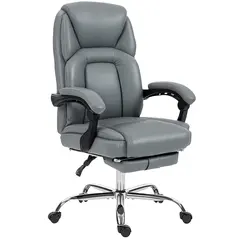HOMCOM Faux Leather Reclining Office Chair, with Footrest - Grey - 1
