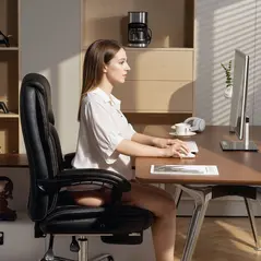 HOMCOM Faux Leather Reclining Office Chair, with Footrest - Black - 9