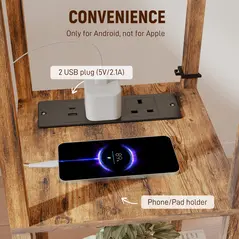 HOMCOM Floor Lamp with Shelves, 4 Layer Standing Lamp with USB Ports, 3 Colour Temperature, Rustic Brown - 5