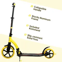 HOMCOM Foldable Kick Scooter with Double Shock Absorption and Big Wheels, Height Adjustable Aluminium Frame Big Wheel Scooter for 14+ Teens Adult - Yellow - 8