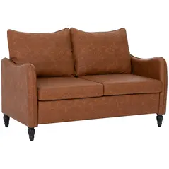 HOMCOM Faux Leather Marble-Effect Two-Seater Sofa - Brown - 1