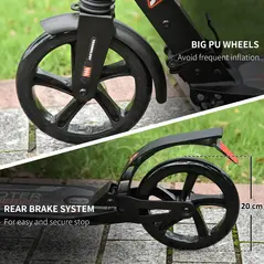 HOMCOM Folding Kick Scooter, Adjustable Ride On Scooter with 200mm Big Wheels and Double Shock Absorption, Urban Scooter for 14+ Teens Adult, Black - 5