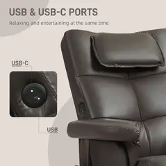 HOMCOM Faux Leather Massage Recliner Chair, with Storage Ottoman - Brown - 7