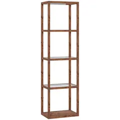 HOMCOM Four-Shelf Floor Lamp - Rustic Brown - 1