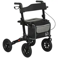 HOMCOM Folding Rollator Walker with Padded Seat, Backrest, Lightweight Walking Frame with Storage Bag, Dual Brakes, All-terrain Wheels, Adjustable Handle Height, 4 Wheeled Walker for Seniors, Black - 1