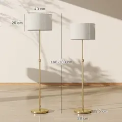 HOMCOM Floor Lamp with Remote, Height Adjustable Standing Lamp with Linen Shade, Dimmable with 3000K-6000K Adjustable Colour Temperatures, Foot Switch for Living Room Bedroom Office, Gold Tone - 3