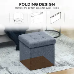 HOMCOM Foldable Sherpa Fleece Storage Ottoman - Blue - 6