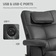 HOMCOM Faux Leather Massage Recliner Chair, with Storage Ottoman - Black - 7