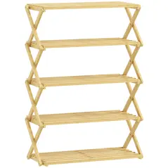 HOMCOM Five-Tier Folding Bamboo Shoe Rack - Natural Finish - 1