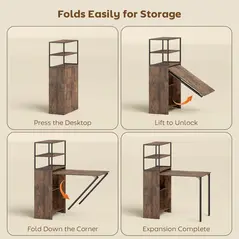 HOMCOM Folding Shelf and Work Table - Brown/Black - 7