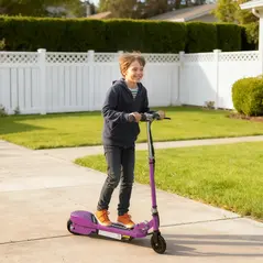 HOMCOM Foldable Electric Kids Scooter, Ride-on for Ages 7-14 Years, Purple - 2