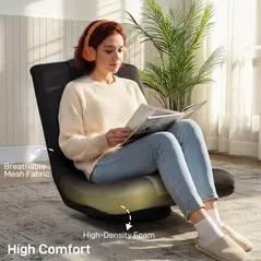 HOMCOM Floor Chair, Folding Floor Sofa with Adjustable Backrest, Wide Seat, Swivel Base, Black - 6