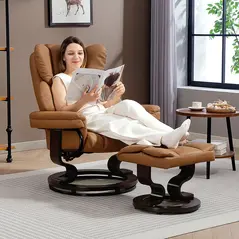 HOMCOM Faux Leather Reclining Chair and Footstool - Brown - 2
