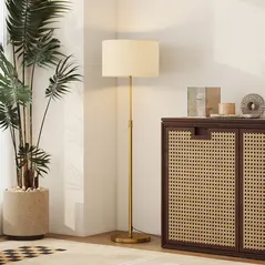 HOMCOM Floor Lamp with Remote, Height Adjustable Standing Lamp with Linen Shade, Dimmable with 3000K-6000K Adjustable Colour Temperatures, Foot Switch for Living Room Bedroom Office, Gold Tone - 8