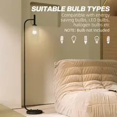 HOMCOM Floor Lamp for Living Room with Glass Lampshade, Modern Standing Lamp with Foot Switch for Bedroom, Bulb not Included, Black - 7