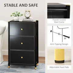 HOMCOM Faux Leather Front Chest of Three Drawers - Black - 6