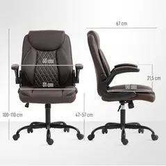 HOMCOM Faux Leather Office Chair. with Flip-Up Armrests - Brown - 3