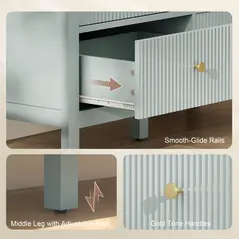 HOMCOM Fluted Dresser, 6 Drawer Chest of Drawers for Bedroom, Living Room, Hallway, Closet, Green - 6